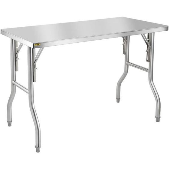 Table de Travail Inox - VEVOR - Table de Préparation  1220 x 610mm - Pliante 1 Étage Commercial Cuisine