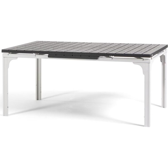 Table dextérieur extensible 180/240x90cm, structure acier, plateau effet bois, 10 personnes, pour jardin ou terrasse - THOMAS XL - Blanc/Gris