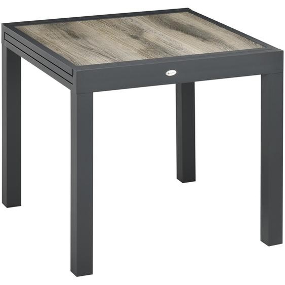 Table dextérieur résistante aux intempéries, table extensible pour jardin de 80 à 160 cm, structure en aluminium, aspect bois, couleur beige-gris | Pour 6 personnes maximum | Dimensions : 160 x 80 x 75 cm