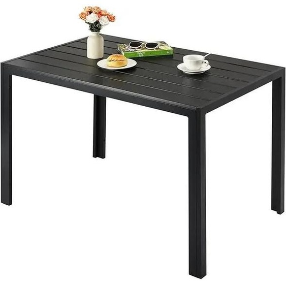 Table dextérieur - Table de jardin en aluminium - Rectangulaire 110x70x73 cm - Plateau de table à lamelles 9,5x7 cm - Pour 6 personnes - Noir