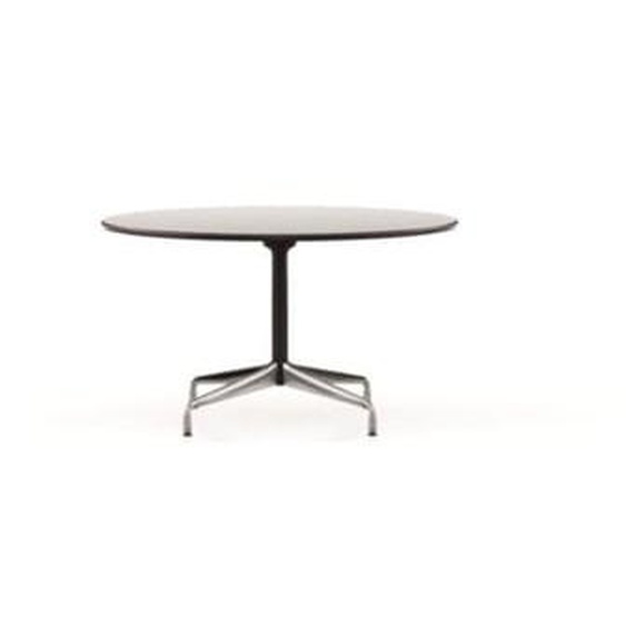 Table Dining Eames Segmented ronde Ø130 cm - HPL blanc, bord en plastique noir (utilisable à lextérieur) - Stabilisateur chromé, colonne revêtu par poudrage noir basic