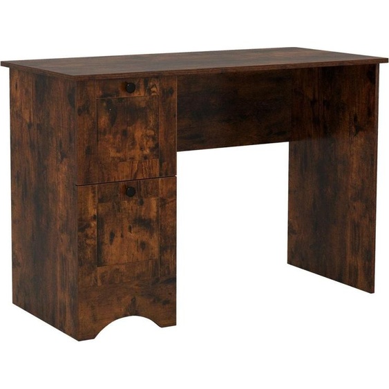 Table dordinateur avec 2 tiroirs, bureau, table de jeu robuste, coiffeuse, table pour ordinateur portable, marron