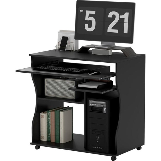 Table dordinateur Bureau à roulettes Table de bureau avec tablette clavier  Tablette, table PC Noir 80 x 48 x 75 cm Aosom