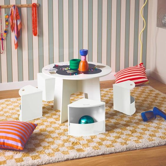 Table Effet Ardoise Et 4 Chaises Avec Rangement Pour Enfant Blanc