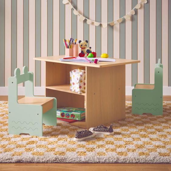 Table Enfant Décor Bois 1 Étagère 2 Chaises Azur Vert