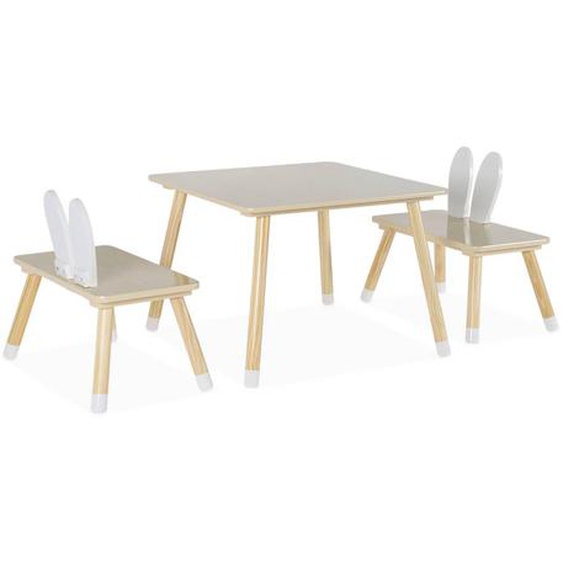 Table Enfant Décor Bois 2 Chaises Forme Lapin Ben Blanc