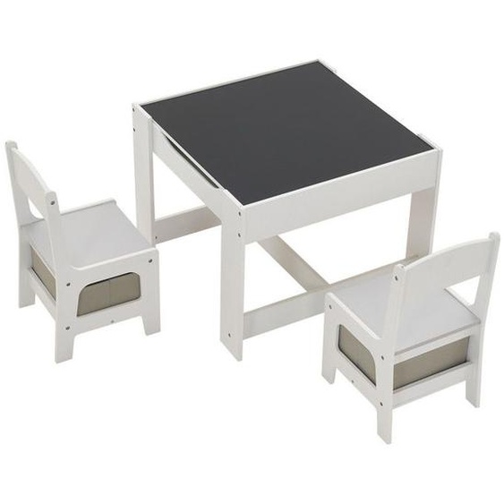 Table et 2 chaises pour enfant avec plateau table réversible - gris et blanc - 61,5 x 61,5 x 48cm