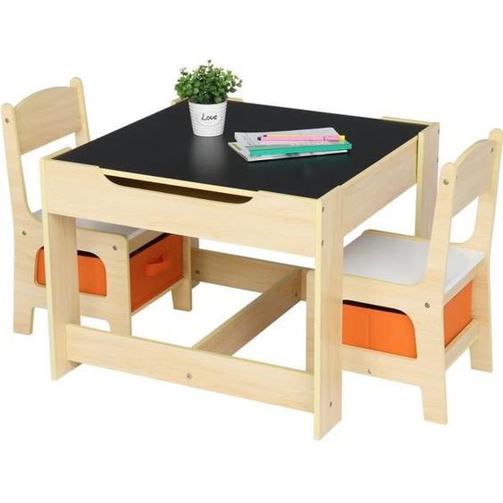 Table et 2 Chaises pour Enfant en Bois avec espace de rangement, 61,5 x 61,5 x 48cm