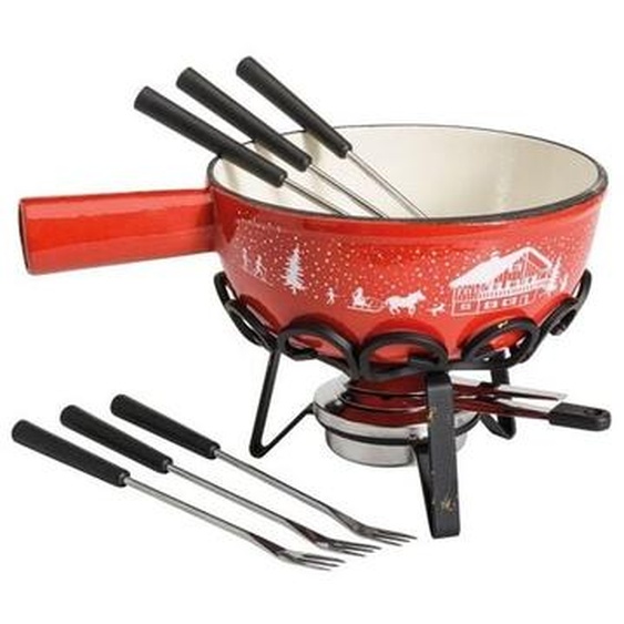 Table Et Cook - Service A Fondue Savoyard Frise Hiver Rouge 22cm