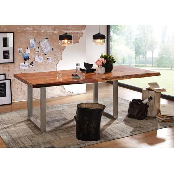 Table extensible 160-220x100cm – Fer et bois massif dacacia laqué (Noisette) - FREEFORM 2 #22