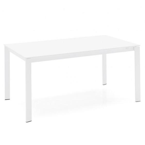 Table extensible 6 couverts EMINENCE 155 cm pieds métal plateau stratifié blanc