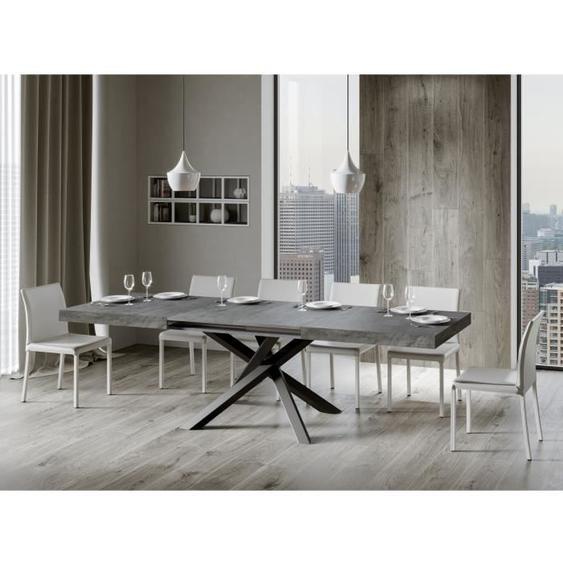 Table extensible 8 à 12 personnes gris béton et pieds entrelacés anthracite L 180 à 284 cm Artemis