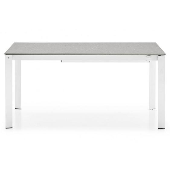 Table extensible 8 couverts EMINENCE 180 cm pieds métal blanc plateau mélaminé gris