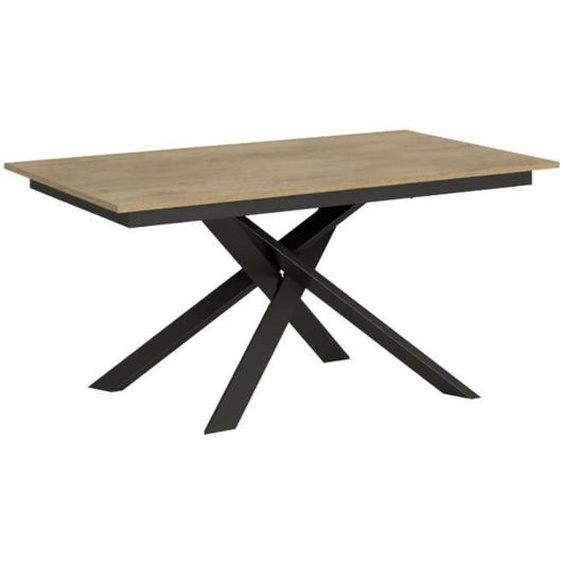 Table extensible design L 120 à 180 cm chêne clair et pieds entrelacés métal anthracite Gary