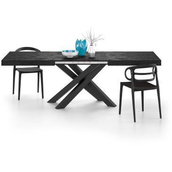Table extensible Emma 160, Noir Béton avec pieds noirs croisés