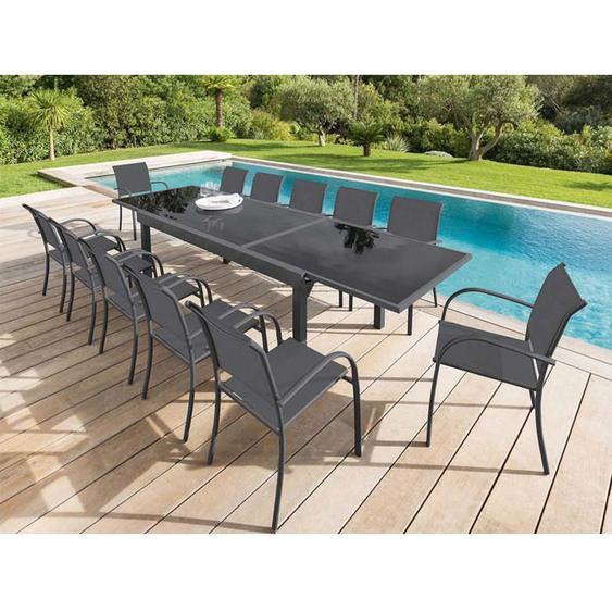 Table extensible rectangulaire en verre Piazza 6/10 places Gris anthracite - Hespéride