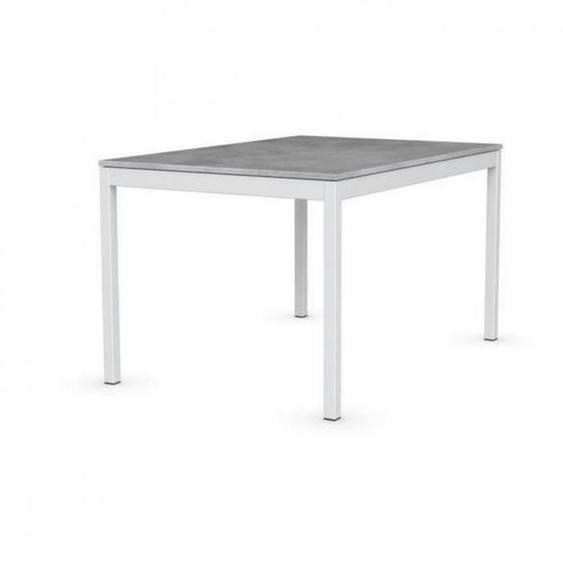 Table extensible SNAP  gris béton piétement laqué blanc 120x80 cm