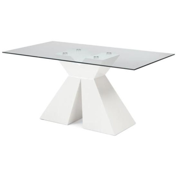 Table fixe en verre Zefiro avec base en bois - Blanc - Contemporain - Rectangulaire
