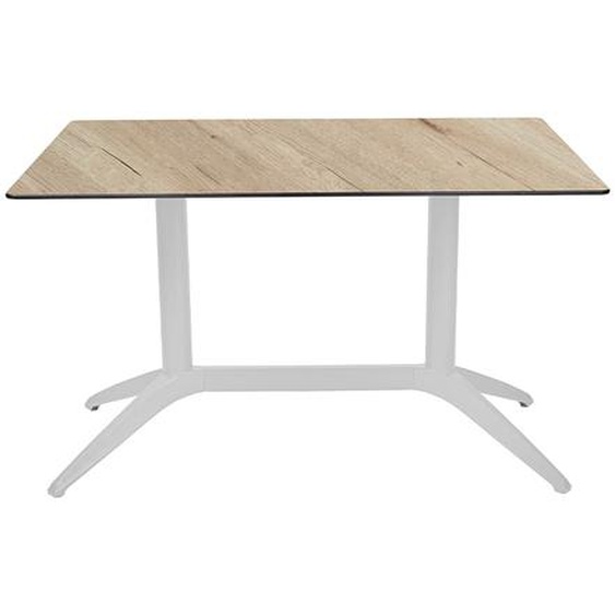 Table fixe Quatro Duo 120 x 80 cm Polypropylène usage extérieur - Plateau Chêne/piètement Blanc