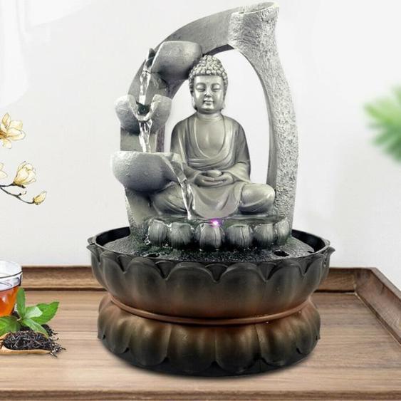 Table Fontaine Eau Avec Lumière LED Bouddha Feng Shui Salon Décoration NOUVEAU