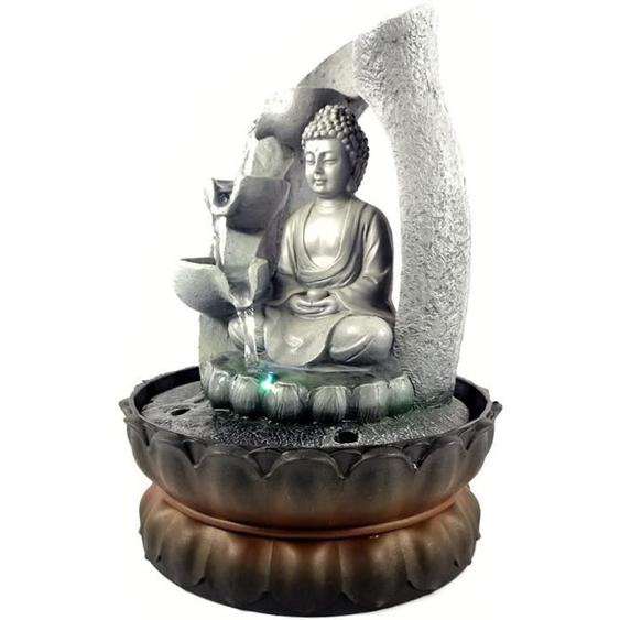 Table fountain, unique sitting Buddha office fountain decoration landscape, resin Zen fountain with lamp, used for home office