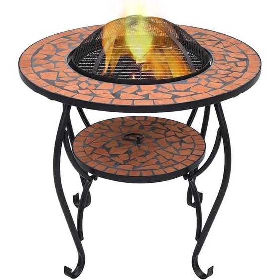 Table foyère en mosaïque, céramique et terre cuite, 68 cm. Radiateur de terrasse à gaz, foyer extérieur, radiateur de terrasse, table avec foyer