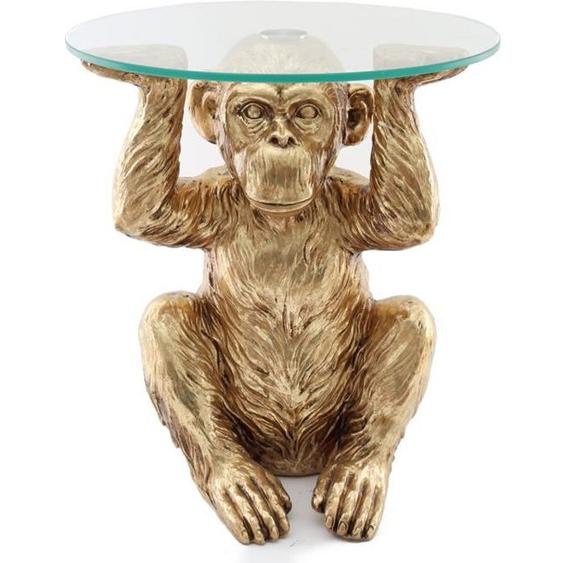 Table guéridon résine verre Singe doré - 49x45 cm [A3697]