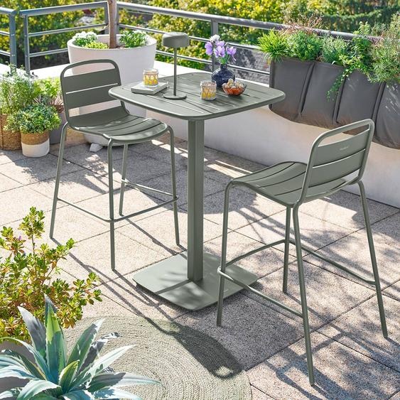 Table haute de jardin carrée ALEGORIA Vert laurier 2 places - Acier traité époxy, Traitement anti-rouille renforcé Hespéride