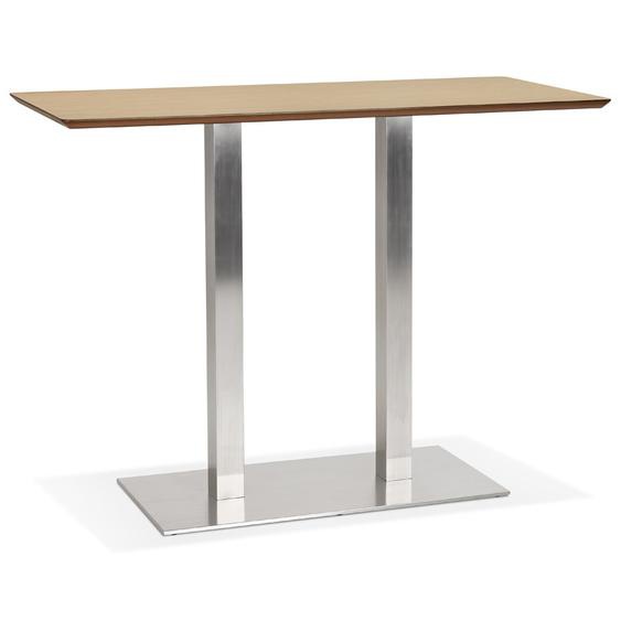 Table haute design MAMBO BAR en bois finition naturelle avec pied en métal brossé - 150x70 cm