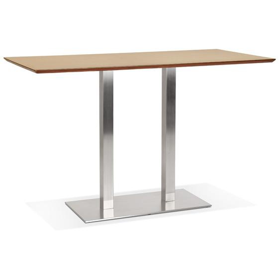 Table haute design MAMBO BAR en bois finition naturelle avec pied en métal brossé - 180x90 cm