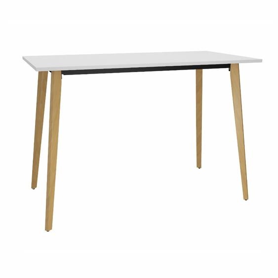 Table haute Halden - L.140 x H.110 x P.80 cm - Plateau Blanc - Pieds bois Chêne
