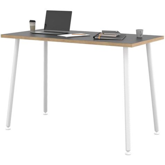 Table haute Halden - L.160 x H.110 x P.80 cm - Plateau Noir bords Chêne - Pieds métal Blanc