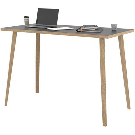 Table haute Halden - L.160 x H.110 x P.80 cm - Plateau Noir - Pieds bois Chêne