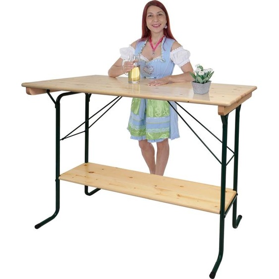 Table haute HWC-L67, table de brasserie table de tente de bière table de camping, pliable métal pin bois 110x125x70cm FSC®