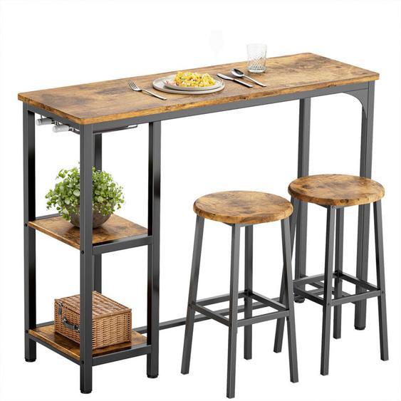 Bealife - Table Haute Mange Debout 2 Tabouret Table de Bar Cuisine Ensemble de Meubles de Salle à Manger Cadre en Acier Marron