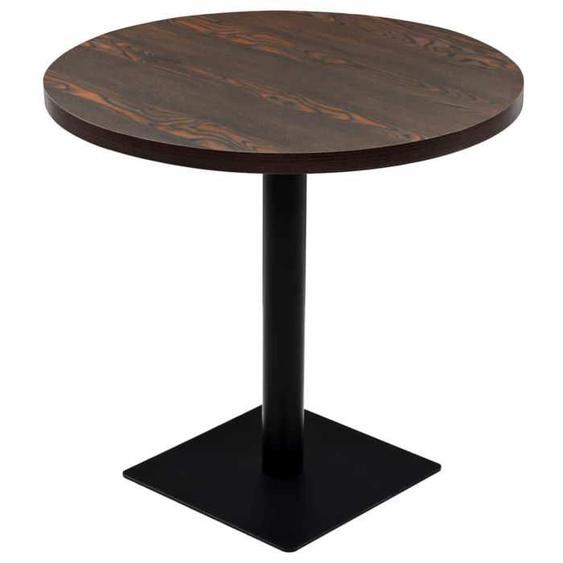 Table haute mange debout bar bistrot MDF et acier rond 80 cm frene fonce marron