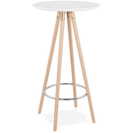 Table haute / Mange-debout rond GALA en bois blanc et pieds finition naturelle