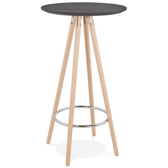 Table haute / Mange-debout rond GALA en bois noir et pieds finition naturelle