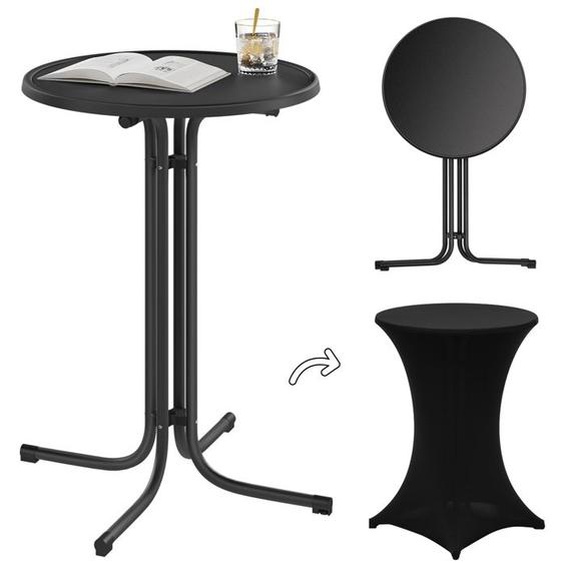 Table Haute Pliante - WOLTU Table bar Ronde - Nappe incluse - Cadre métal - Noir 80x80x110cm