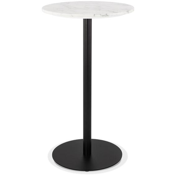 Table haute ronde CORY ROUND en pierre blanche effet marbre et métal noir - 60x60 cm