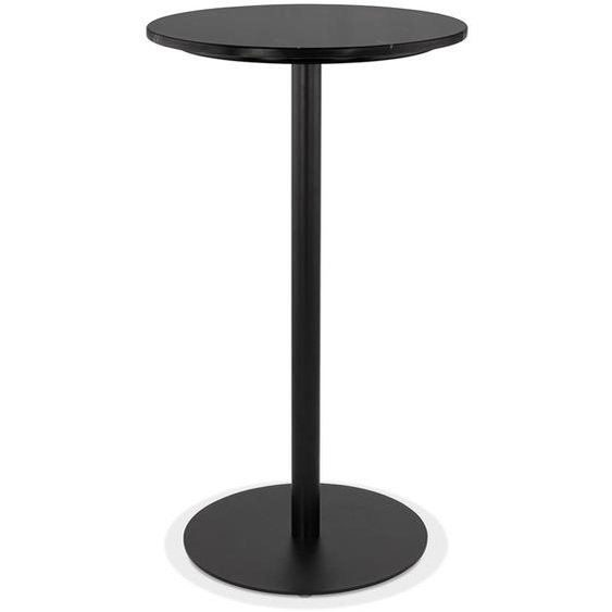 Table haute ronde CORY ROUND en pierre noire effet marbre et métal noir - 60x60 cm