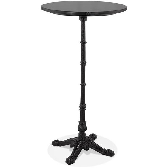 Table haute ronde DOMY ROUND style rustique en pierre noire effet marbre - 60x60 cm