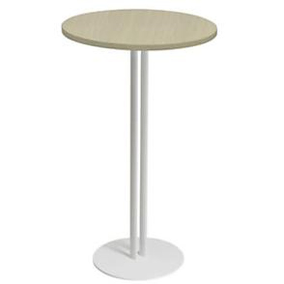 Table haute ronde Roxane Ø.60 x H.110 cm - Plateau Chêne - Pied central Blanc