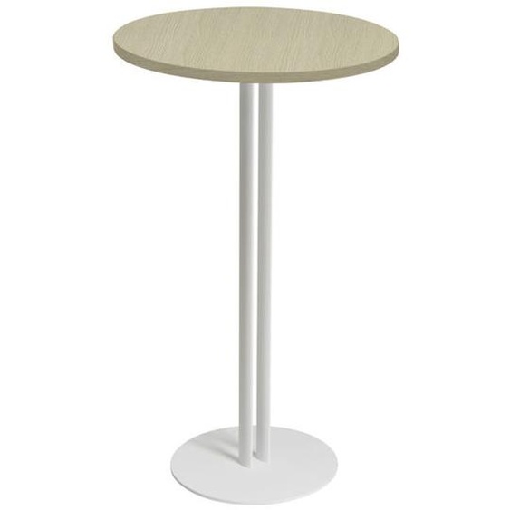 Table haute ronde Roxane Ø.60 x H.110 cm - Plateau Chêne - Pied central Blanc