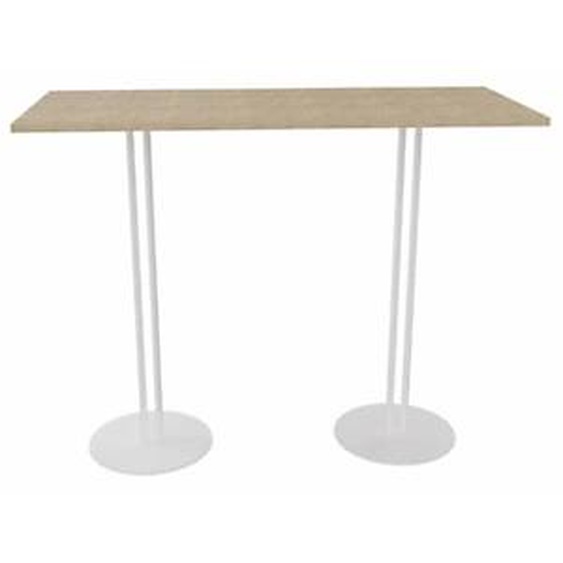 Table haute Roxane L.140 x P.60 x H.110 cm - Plateau Chêne - 2 pieds tube Blanc