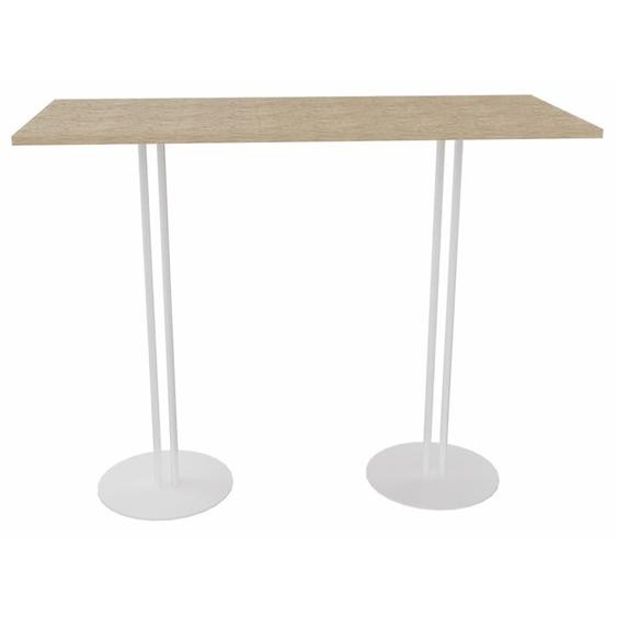 Table haute Roxane L.140 x P.60 x H.110 cm - Plateau Chêne - 2 pieds tube Blanc
