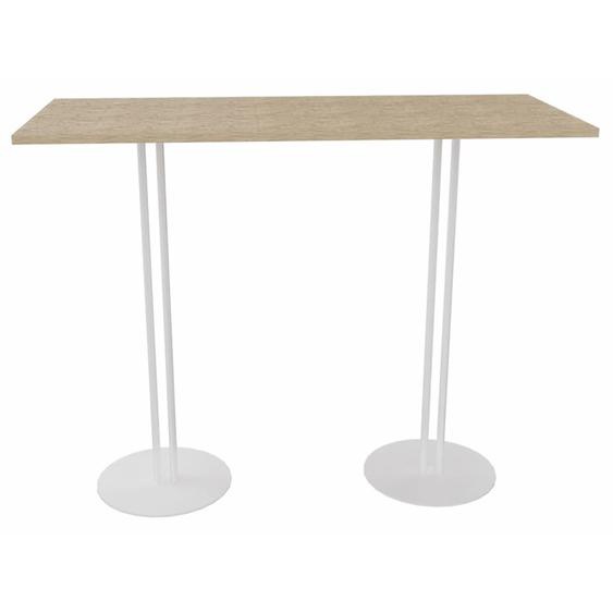 Table haute Roxane L.140 x P.60 x H.110 cm - Plateau Chêne - 2 pieds tube Blanc