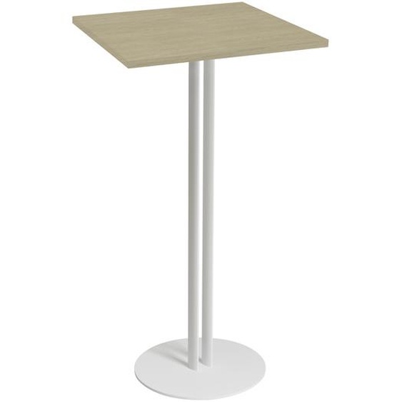 Table haute Roxane L.60 x P.60 x H.110 cm - Plateau Chêne - Pied central Blanc