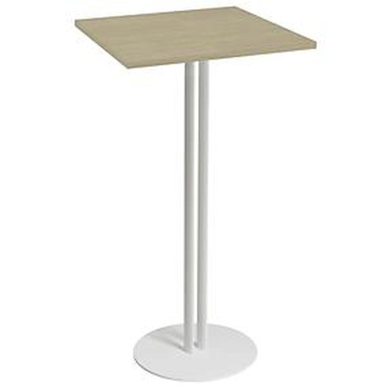 Table haute Roxane L.60 x P.60 x H.110 cm - Plateau Chêne - Pied central Blanc