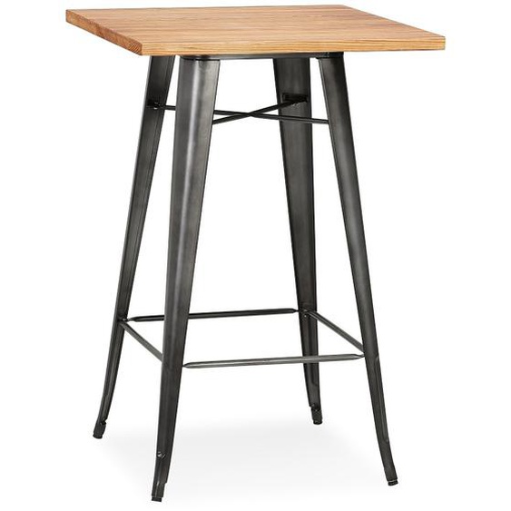 Table haute style industriel GRAMY en bois foncé et pieds en métal gris - 70x70 cm